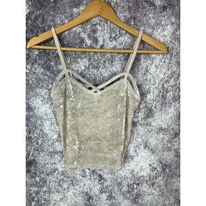 Cream Crushed Velvet Strappy Crop Tank Top Blouse Shirt Women's Small